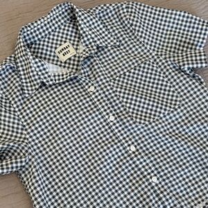 Sunday Best Aritzia Gingham Linen-Blend Short Sleeve Button-Down medium